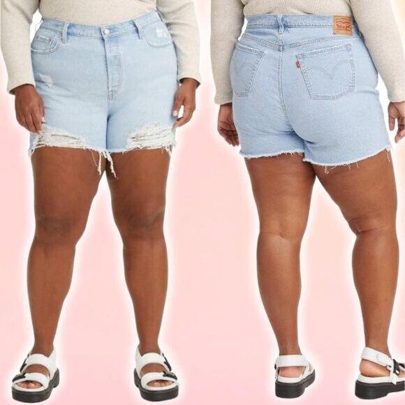 NWT LEVI'S High Rise Button Fly Distressed Denim Shorts Sz 24W - Picture 1 of 9